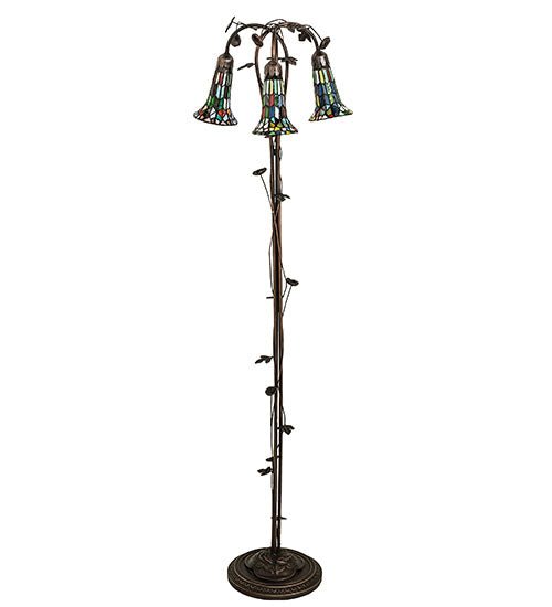 Meyda Tiffany Lighting 255141 Stained Glass Pond Lily Three Light Floor Lamp Lamp Bronze / Dark