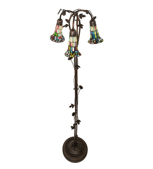 Meyda Tiffany Lighting 255141 Stained Glass Pond Lily Three Light Floor Lamp Lamp Bronze / Dark