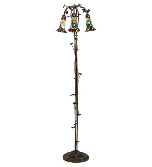 Meyda Tiffany Lighting 255141 Stained Glass Pond Lily Three Light Floor Lamp Lamp Bronze / Dark