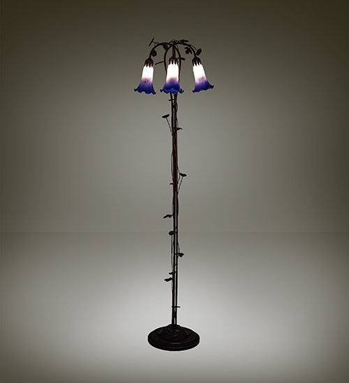 Meyda Tiffany Lighting 255142 Blue/White Pond Lily Three Light Floor Lamp Lamp Bronze / Dark