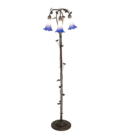 Meyda Tiffany Lighting 255142 Blue/White Pond Lily Three Light Floor Lamp Lamp Bronze / Dark