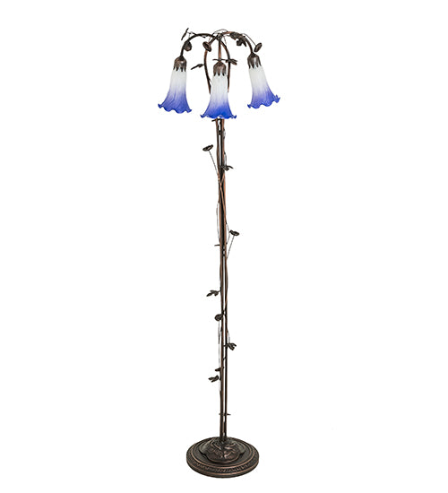 Meyda Tiffany Lighting 255142 Blue/White Pond Lily Three Light Floor Lamp Lamp Bronze / Dark