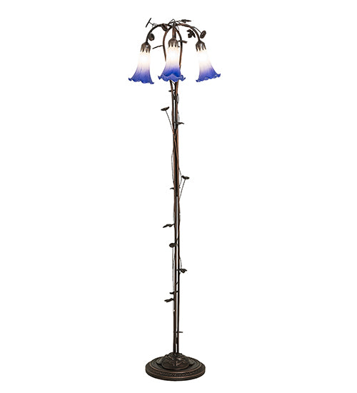 Meyda Tiffany Lighting 255142 Blue/White Pond Lily Three Light Floor Lamp Lamp Bronze / Dark