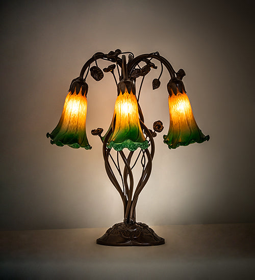 Meyda Tiffany Lighting 255800 Amber/Green Six Light Table Lamp Lamp Bronze / Dark