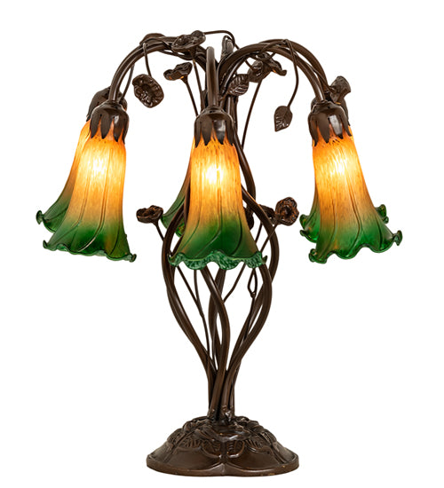 Meyda Tiffany Lighting 255800 Amber/Green Six Light Table Lamp Lamp Bronze / Dark