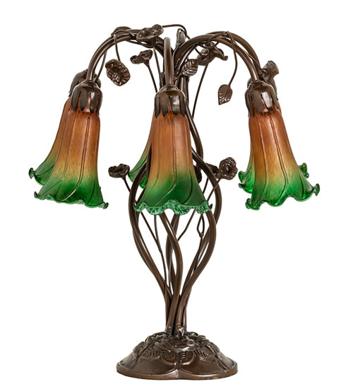 Meyda Tiffany Lighting 255800 Amber/Green Six Light Table Lamp Lamp Bronze / Dark
