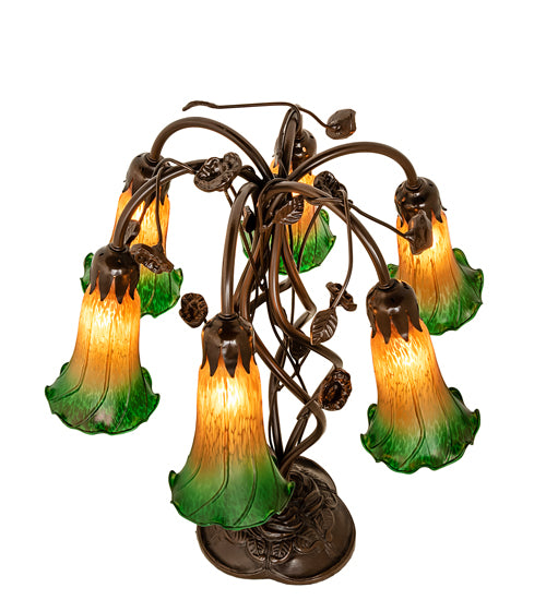 Meyda Tiffany Lighting 255800 Amber/Green Six Light Table Lamp Lamp Bronze / Dark