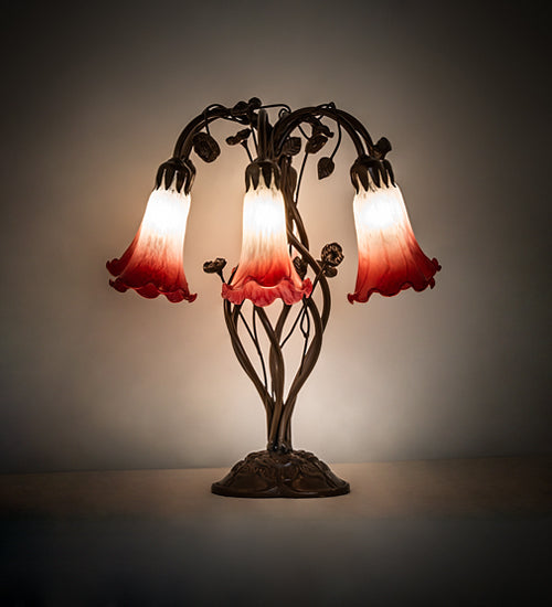 Meyda Tiffany Lighting 255809 Red/White Six Light Table Lamp Lamp Bronze / Dark