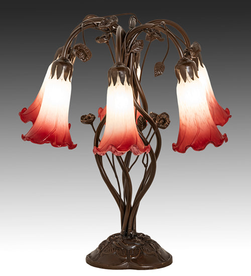 Meyda Tiffany Lighting 255809 Red/White Six Light Table Lamp Lamp Bronze / Dark