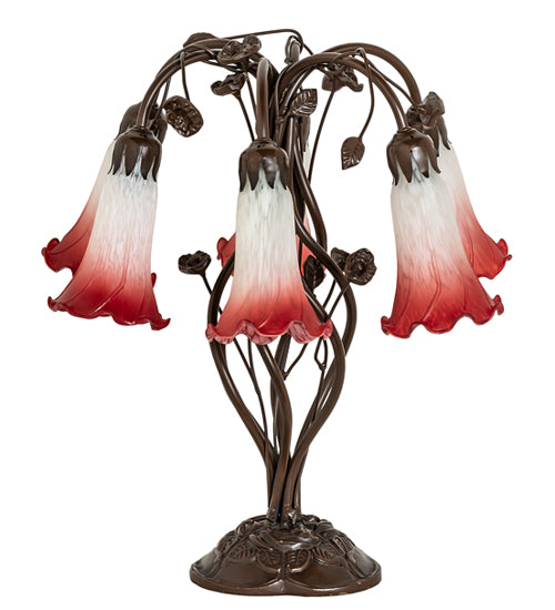 Meyda Tiffany Lighting 255809 Red/White Six Light Table Lamp Lamp Bronze / Dark