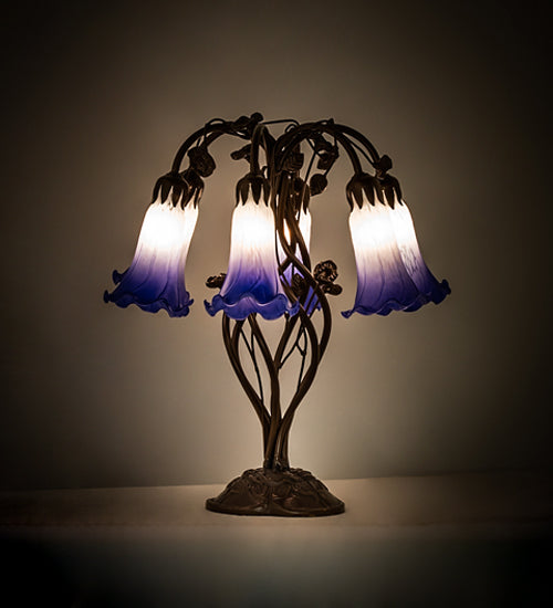 Meyda Tiffany Lighting 255820 Blue/White Pond Lily Six Light Table Lamp Lamp Bronze / Dark