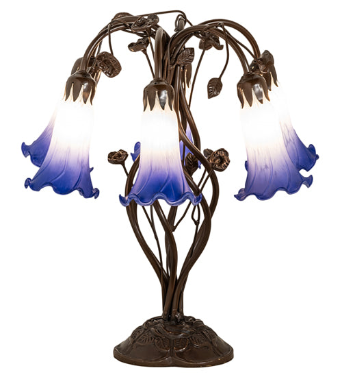 Meyda Tiffany Lighting 255820 Blue/White Pond Lily Six Light Table Lamp Lamp Bronze / Dark