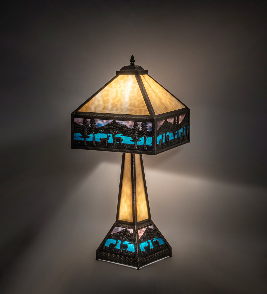 Meyda Tiffany Lighting 19632 Deer Lodge Two Light Table Lamp Lamp Bronze / Dark