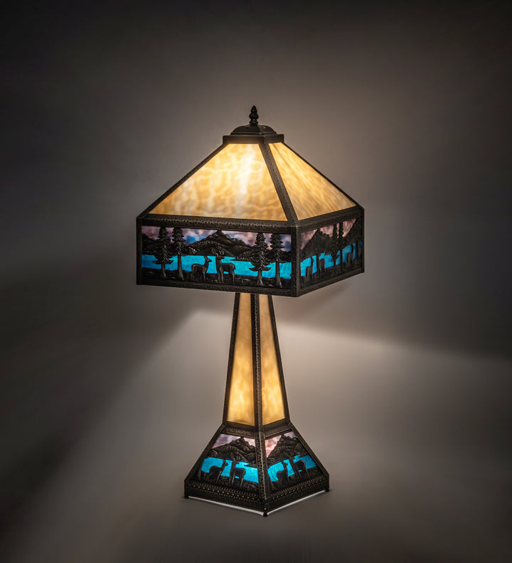 Meyda Tiffany Lighting 19632 Deer Lodge Two Light Table Lamp Lamp Bronze / Dark