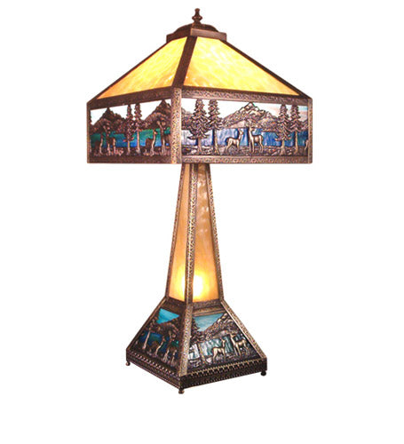 Meyda Tiffany Lighting 19632 Deer Lodge Two Light Table Lamp Lamp Bronze / Dark
