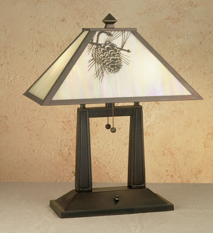 Meyda Tiffany Lighting 28643 Winter Pine Two Light Table Lamp Lamp Bronze / Dark