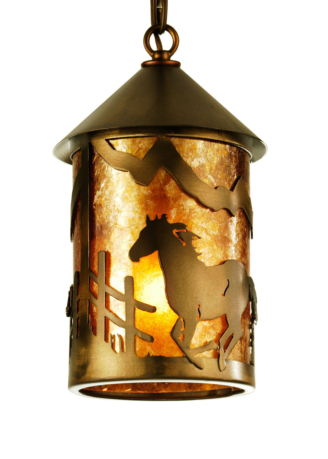 Meyda Tiffany Lighting 51060 Running Horses One Light Mini Pendant Outdoor Copper/Antique/Verde