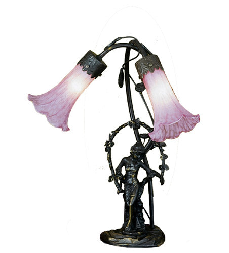 Meyda Tiffany Lighting 68596 Pink Pond Lily Two Light Accent Lamp Lamp Bronze / Dark