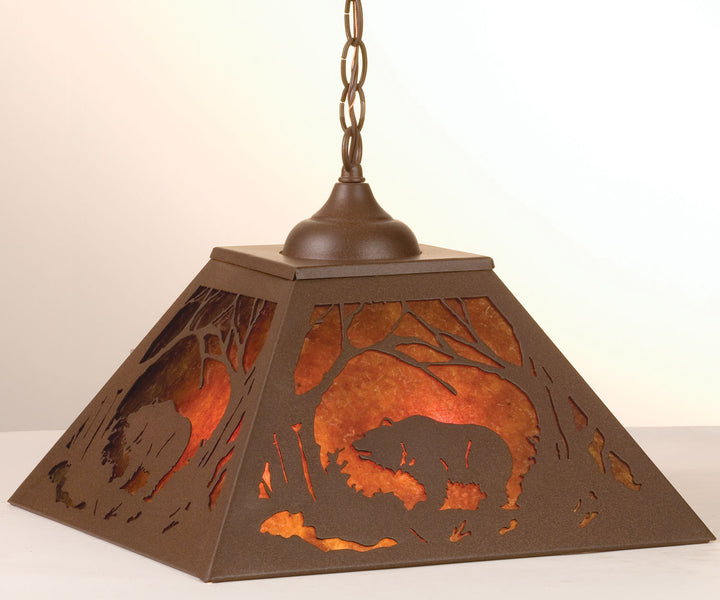 Meyda Tiffany Grizzly Bear At Dawn 74003 Pendant Light - Cafe Noir/Amber Mica