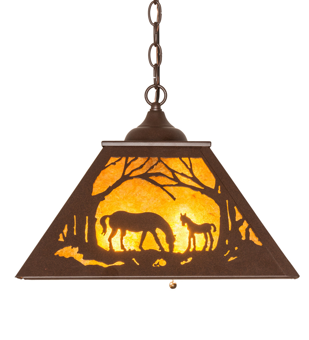 Meyda Tiffany Mare & Foal At Dawn 74004 Pendant Light - Cafe Noir/Amber Mica