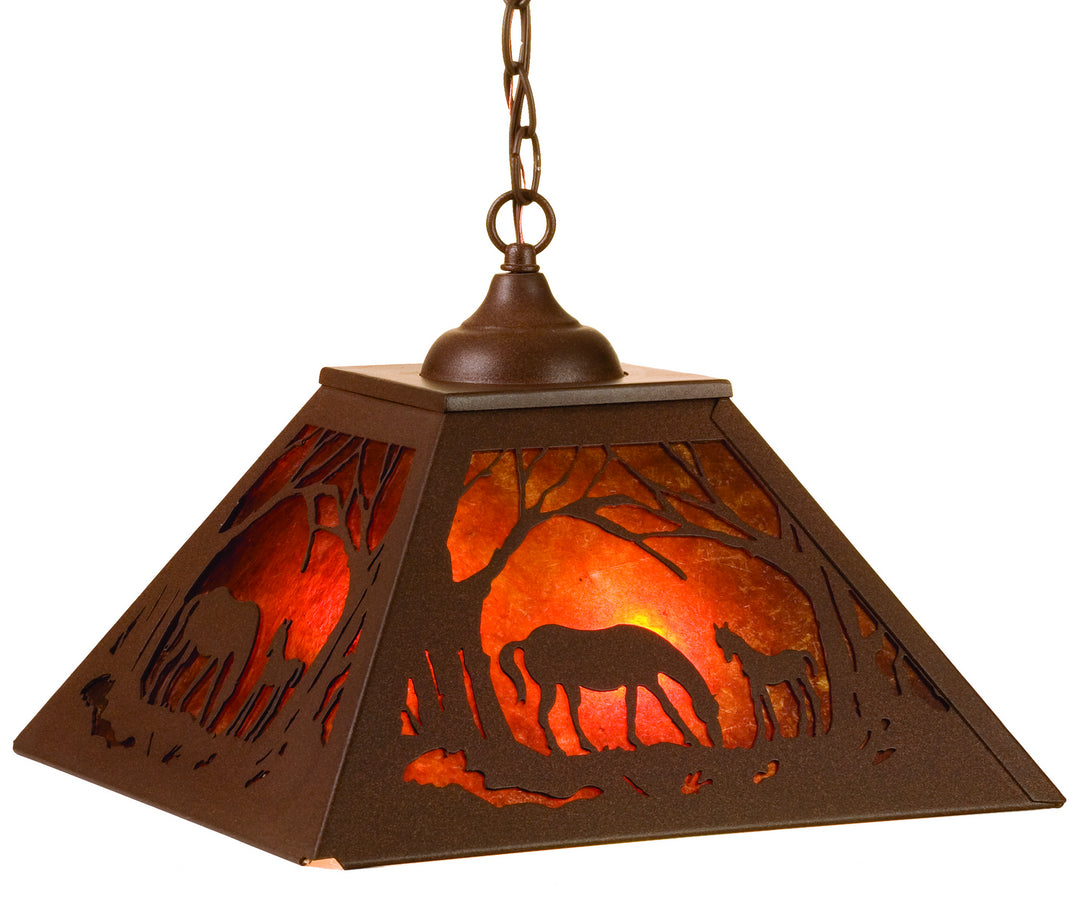 Meyda Tiffany Mare & Foal At Dawn 74004 Pendant Light - Cafe Noir/Amber Mica