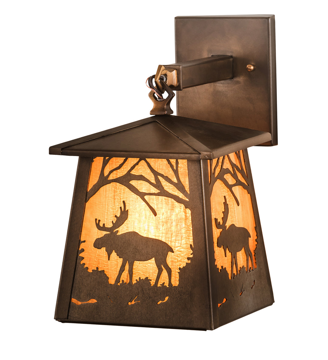 Meyda Tiffany Lighting 81342 Moose At Dawn One Light Wall Sconce Outdoor Copper/Antique/Verde