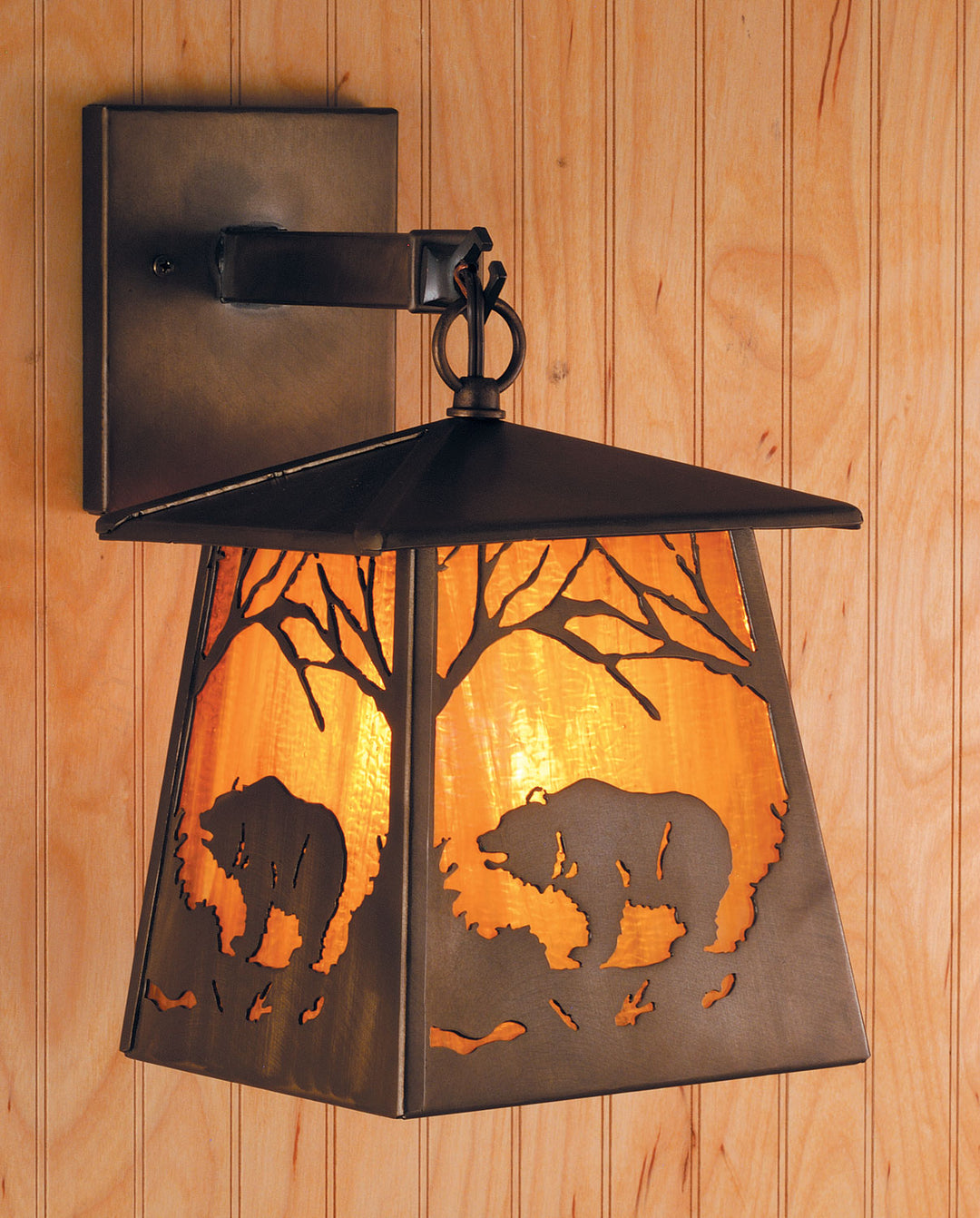 Meyda Tiffany Lighting 81343 Grizzly Bear At Dawn One Light Wall Sconce Outdoor Copper/Antique/Verde