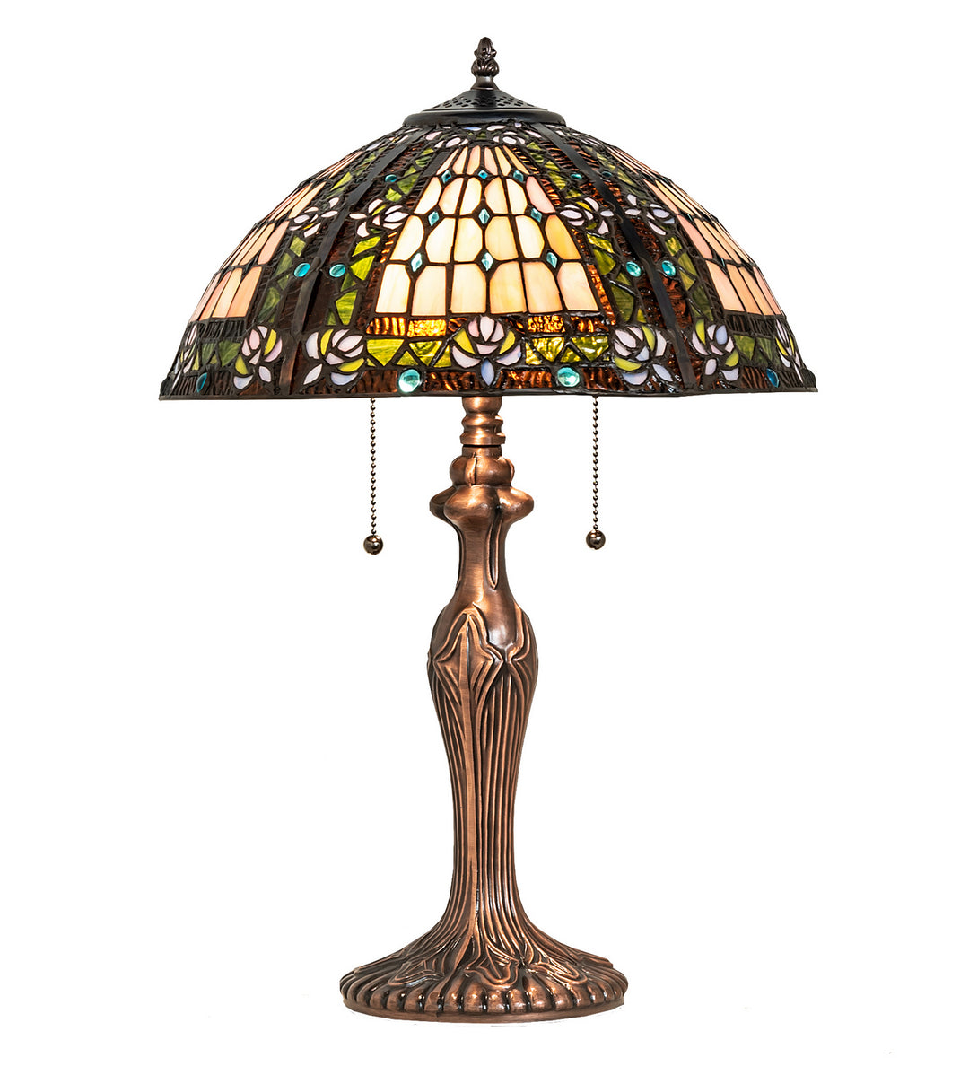 Meyda Tiffany Lighting 81447 Fleur-De-Lis Two Light Table Lamp Lamp Bronze / Dark