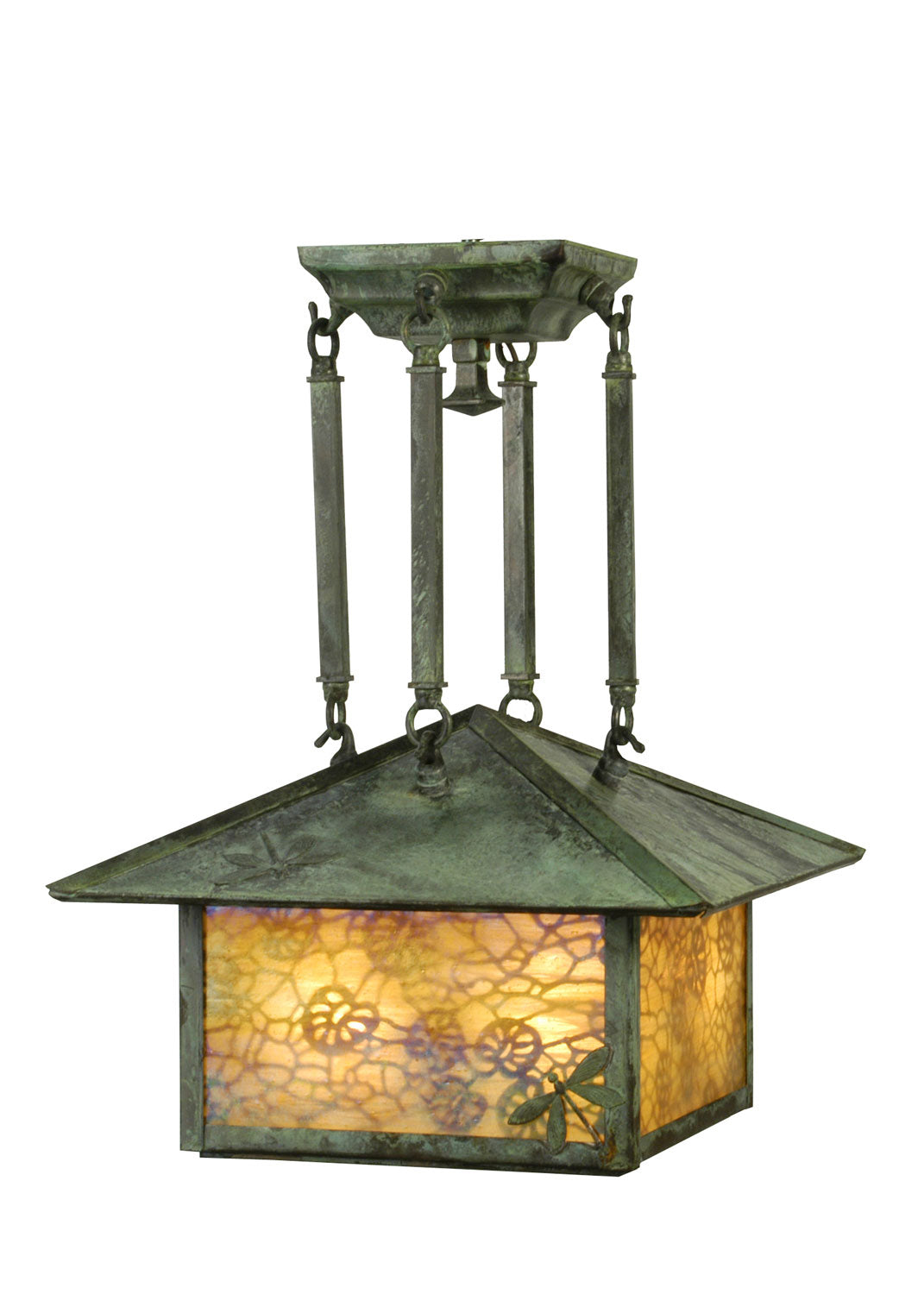 Meyda Tiffany Lotus Leaf And Dragonfly 82176 Pendant Light - Verdigris