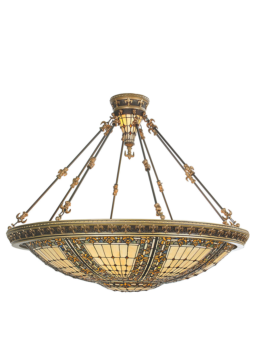 Meyda Tiffany Fleur-De-Lis 98754 Pendant Light - Beige Ha Green/Blue Amber