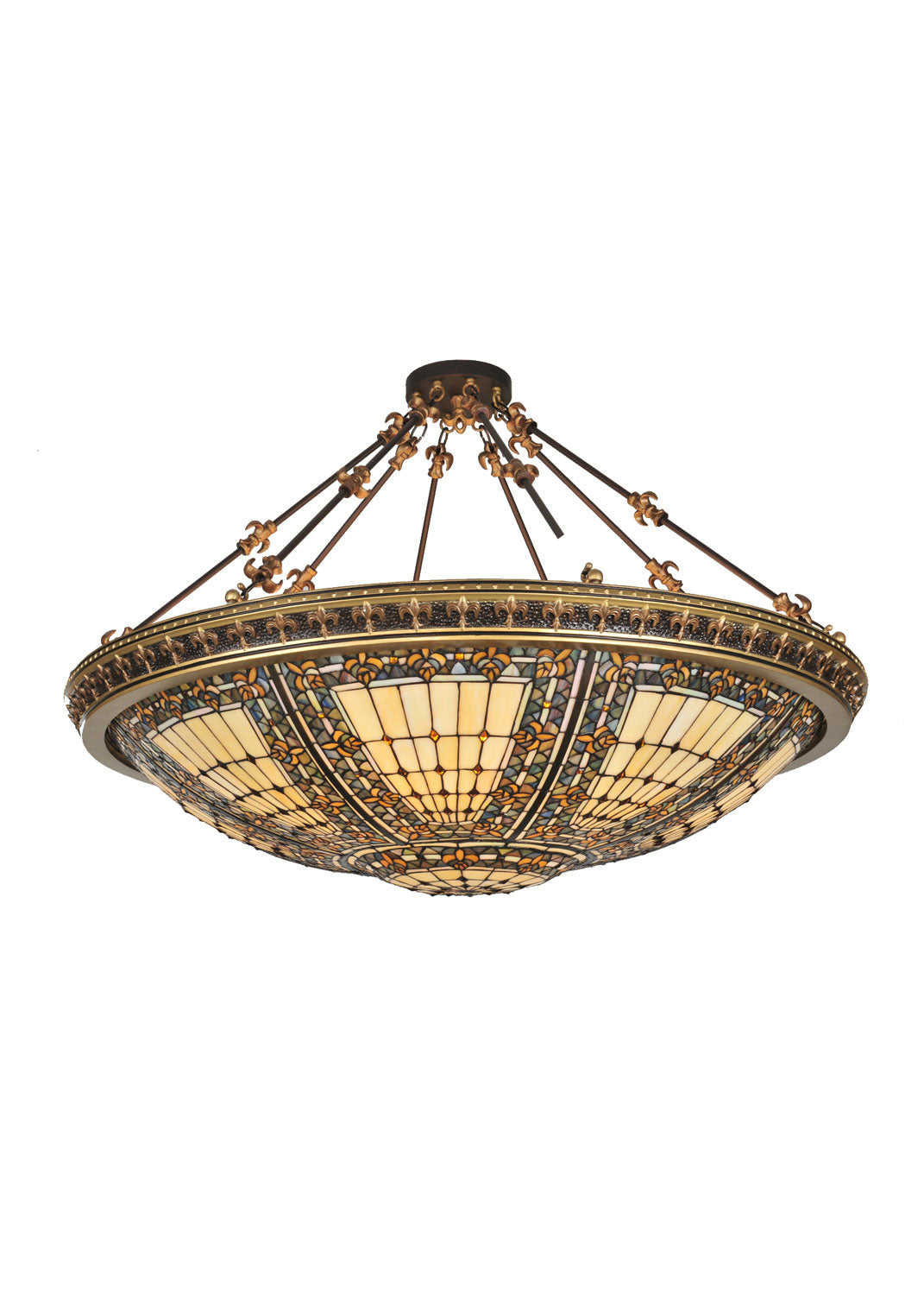 Meyda Tiffany Fleur-De-Lis 99693 Pendant Light - Beige Ha Green/Blue Amber