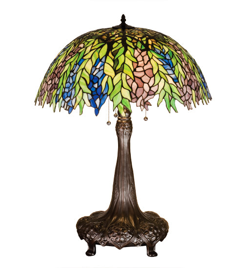 Meyda Tiffany Lighting 26575 Tiffany Honey Locust Three Light Table Lamp Lamp Bronze / Dark