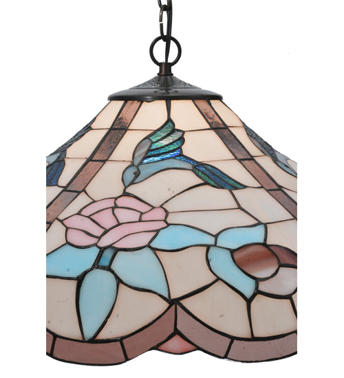 Meyda Tiffany Hummingbird 26635 Pendant Light - Lt Peach Pink Purple/Blue Seafoam