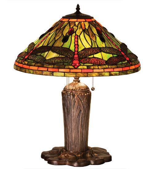 Meyda Tiffany Lighting 26680 Tiffany Dragonfly Three Light Table Lamp Lamp Bronze / Dark