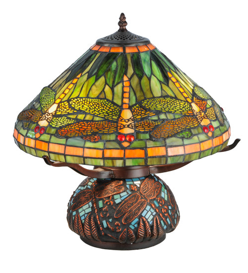 Meyda Tiffany Lighting 26681 Tiffany Dragonfly Three Light Table Lamp Lamp Bronze / Dark