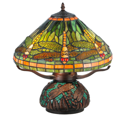 Meyda Tiffany Lighting 26681 Tiffany Dragonfly Three Light Table Lamp Lamp Bronze / Dark