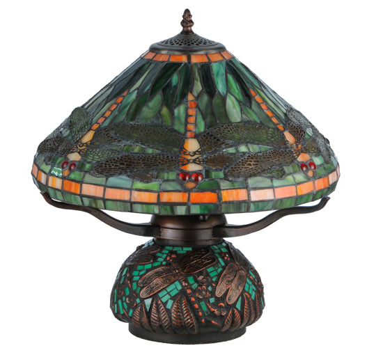 Meyda Tiffany Lighting 26681 Tiffany Dragonfly Three Light Table Lamp Lamp Bronze / Dark