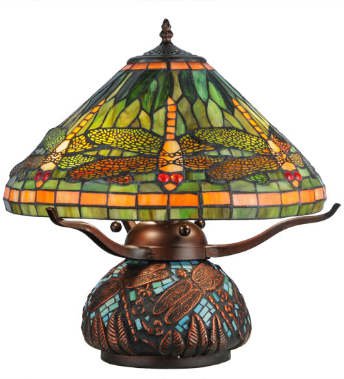 Meyda Tiffany Lighting 26681 Tiffany Dragonfly Three Light Table Lamp Lamp Bronze / Dark