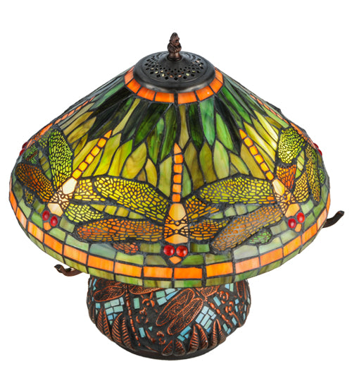 Meyda Tiffany Lighting 26681 Tiffany Dragonfly Three Light Table Lamp Lamp Bronze / Dark