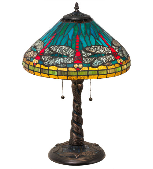 Meyda Tiffany Lighting 26682 Tiffany Dragonfly Three Light Table Lamp Lamp Bronze / Dark