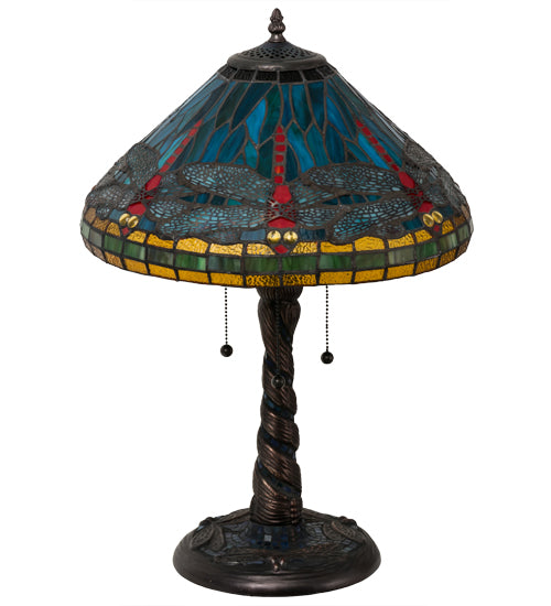 Meyda Tiffany Lighting 26682 Tiffany Dragonfly Three Light Table Lamp Lamp Bronze / Dark