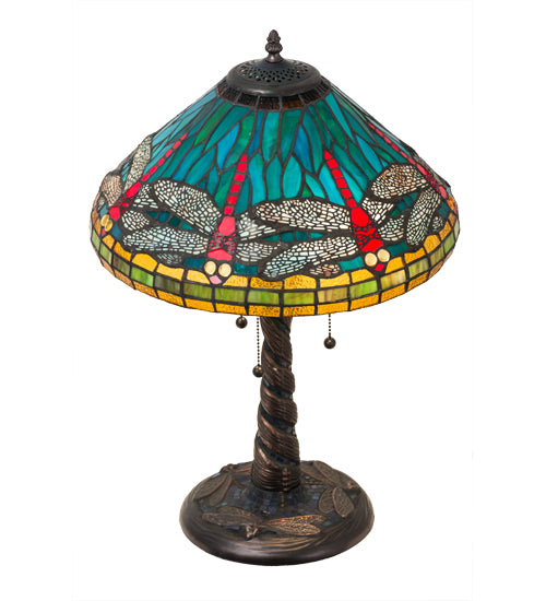 Meyda Tiffany Lighting 26682 Tiffany Dragonfly Three Light Table Lamp Lamp Bronze / Dark