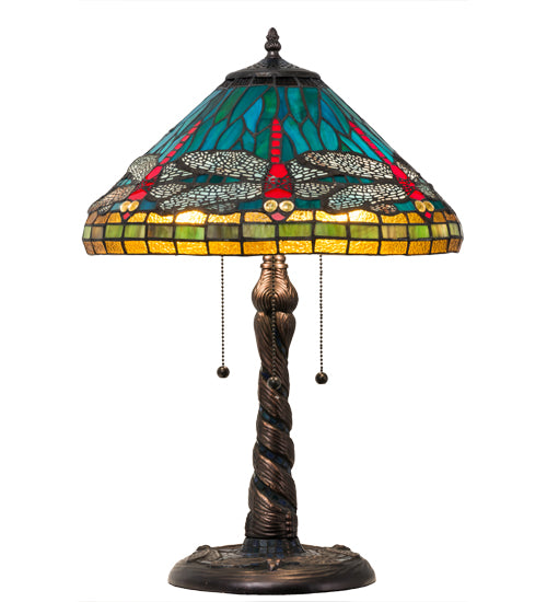 Meyda Tiffany Lighting 26682 Tiffany Dragonfly Three Light Table Lamp Lamp Bronze / Dark