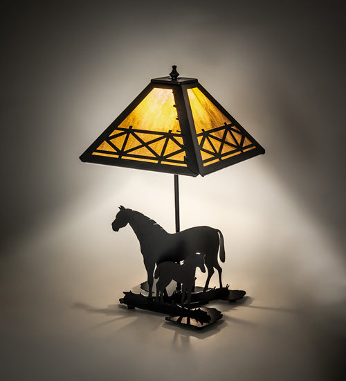 Meyda Tiffany Lighting 26727 Mare & Foal Two Light Table Lamp Lamp Black