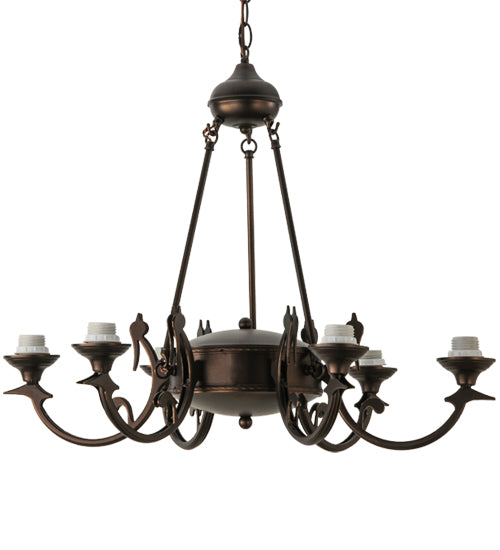 Meyda Tiffany Lighting 26946 Fly Fishing Creek Six Light Chandelier Hardware Utility Light Bronze / Dark