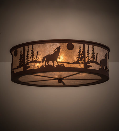 Meyda Tiffany Northwoods Wolf On The Loose 26987 Ceiling Light - Rust