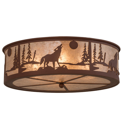 Meyda Tiffany Northwoods Wolf On The Loose 26987 Ceiling Light - Rust