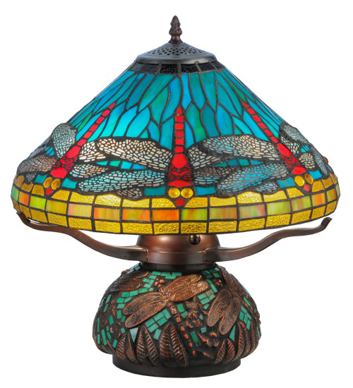 Meyda Tiffany Lighting 27159 Tiffany Dragonfly Three Light Table Lamp Lamp Bronze / Dark