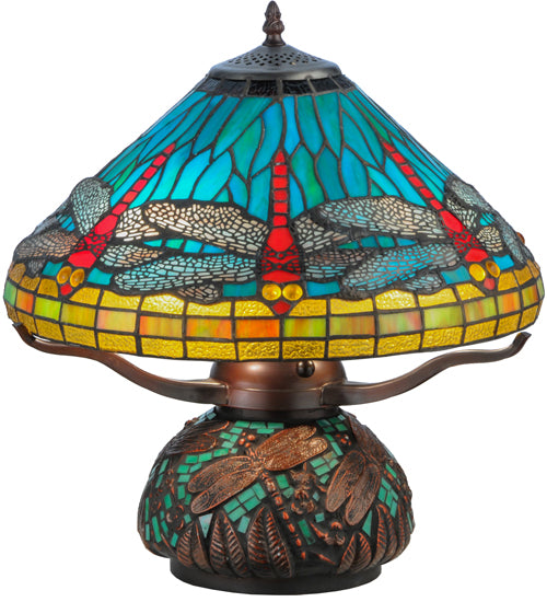 Meyda Tiffany Lighting 27159 Tiffany Dragonfly Three Light Table Lamp Lamp Bronze / Dark