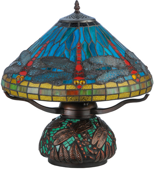 Meyda Tiffany Lighting 27159 Tiffany Dragonfly Three Light Table Lamp Lamp Bronze / Dark